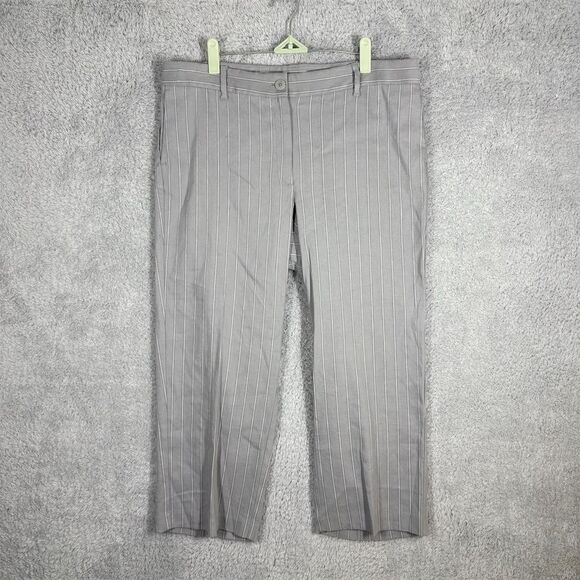 J. Jill Stretch Linen Cropped Pants Size 14P Gray Pinstripe‎ Mid Rise Straight - Picture 1 of 8